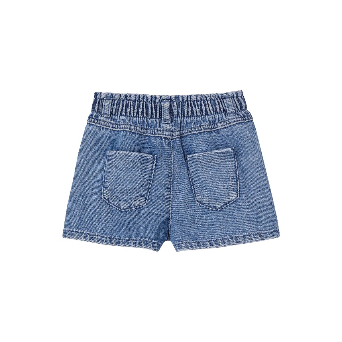Short bébé en denim brodé stone, VERTBAUDET