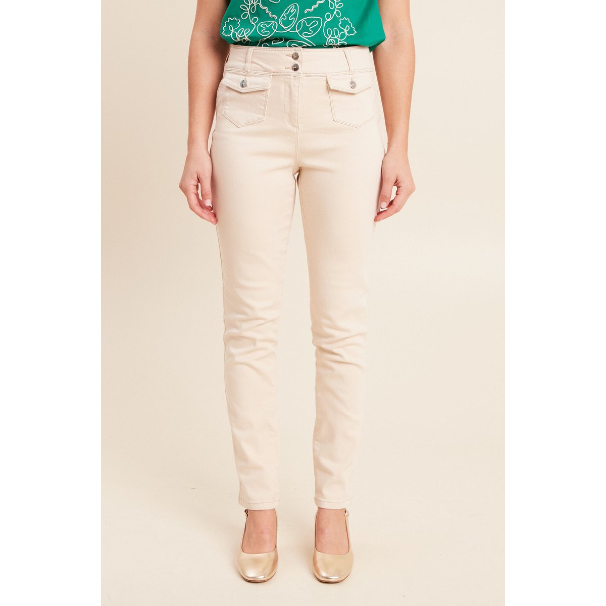 Jean ajusté taille haute longue beige claire, BREAL