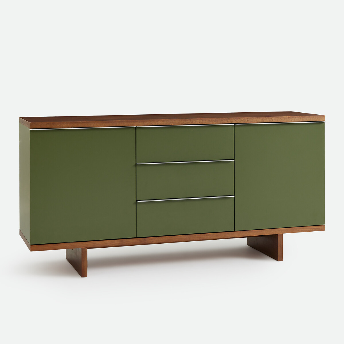 Buffet en plaqué noyer et laqué, 2 portes, 3 tiroirs, SIEM noyer/vert, LA REDOUTE INTERIEURS