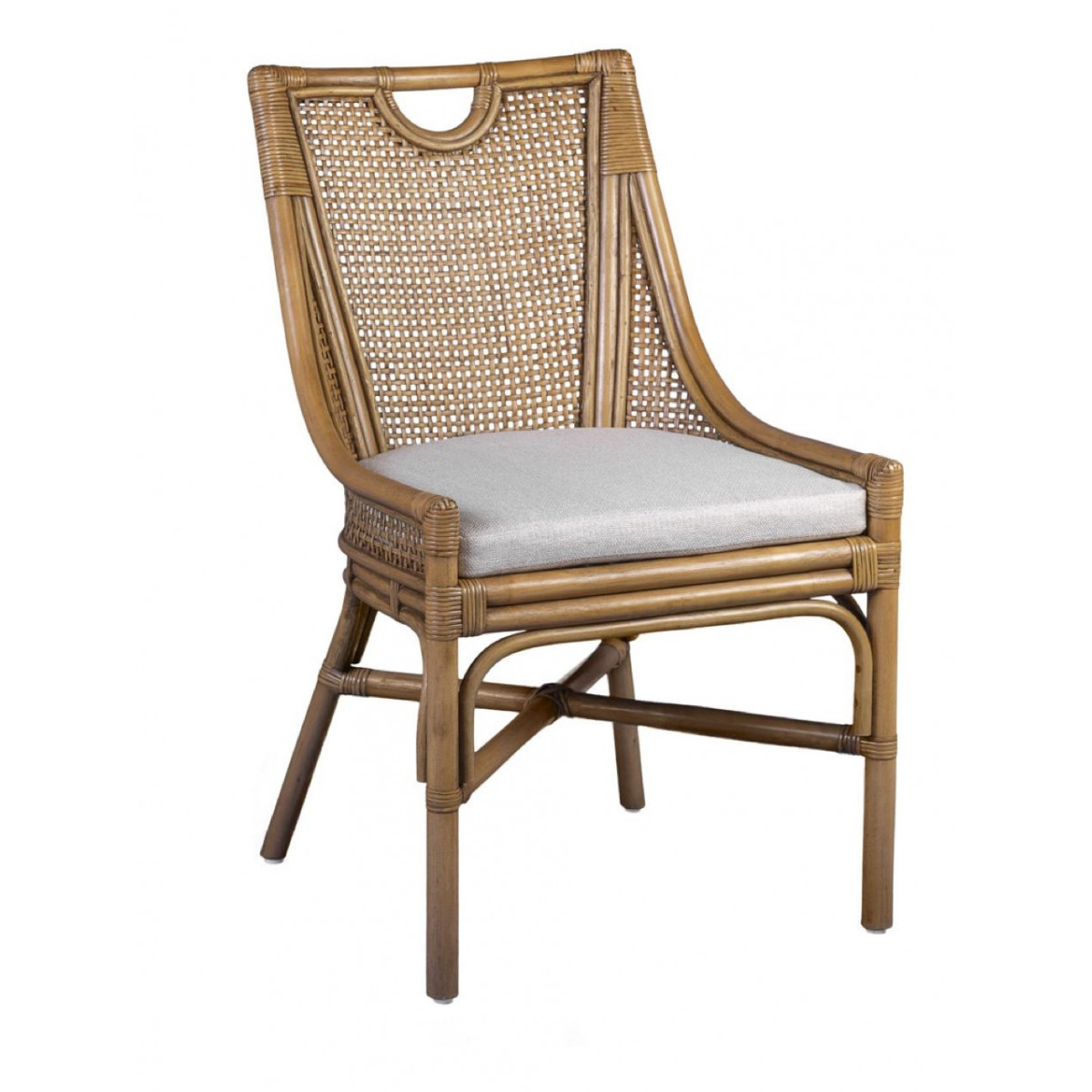 Chaise avec coussin rotin marron, DECORATION D’AUTREFOIS