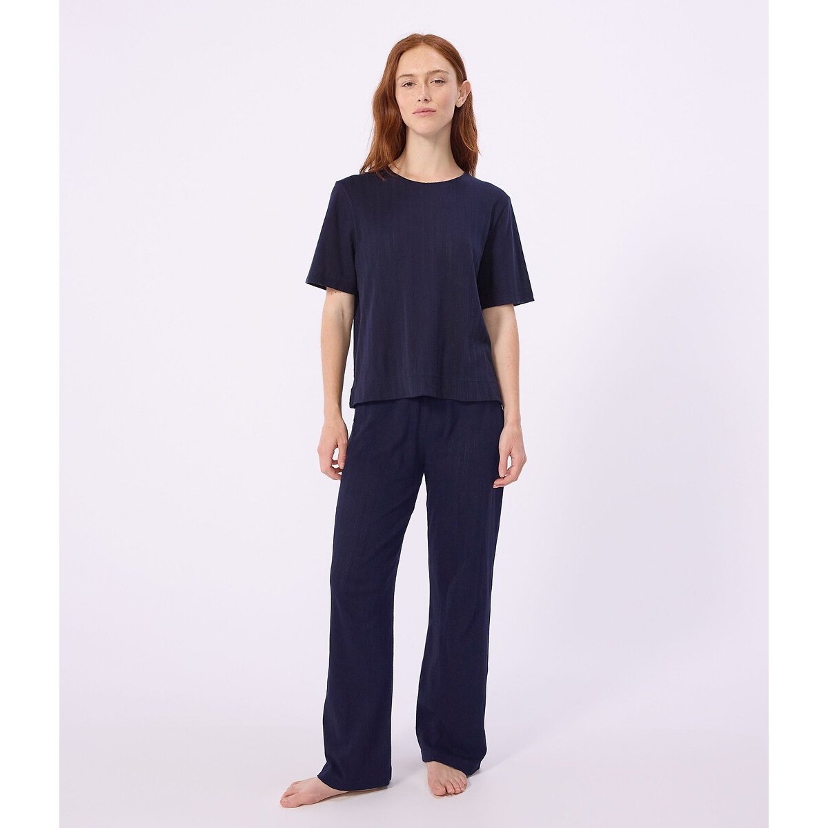Pyjama en coton ajouré bleu marine, PETIT BATEAU