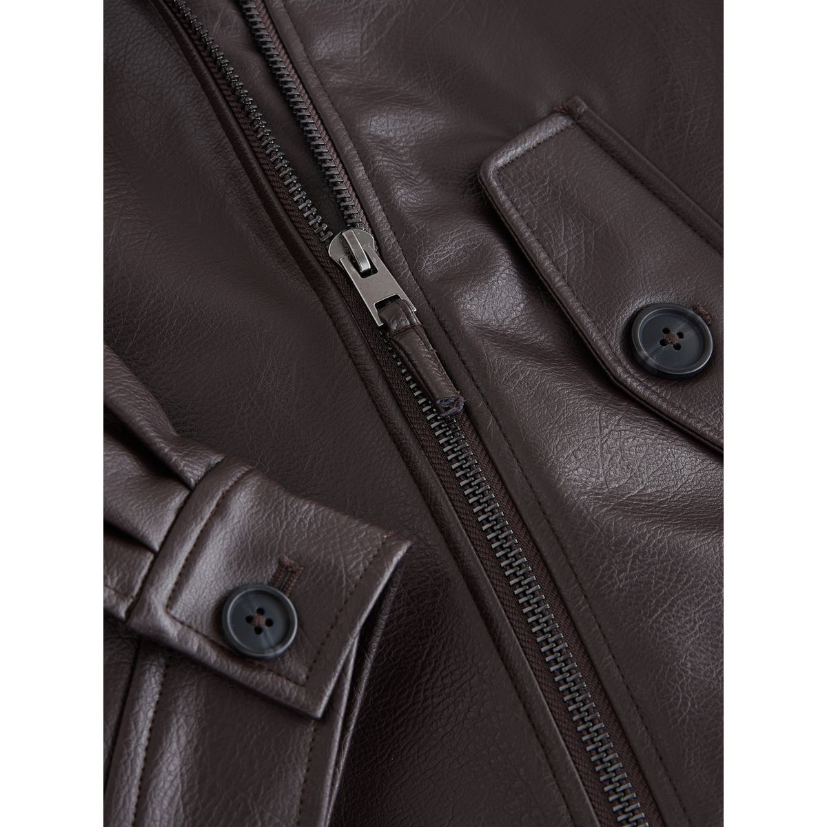 Bomber en pu avec bordure imitation fourrure marron chocolat, NEXT
