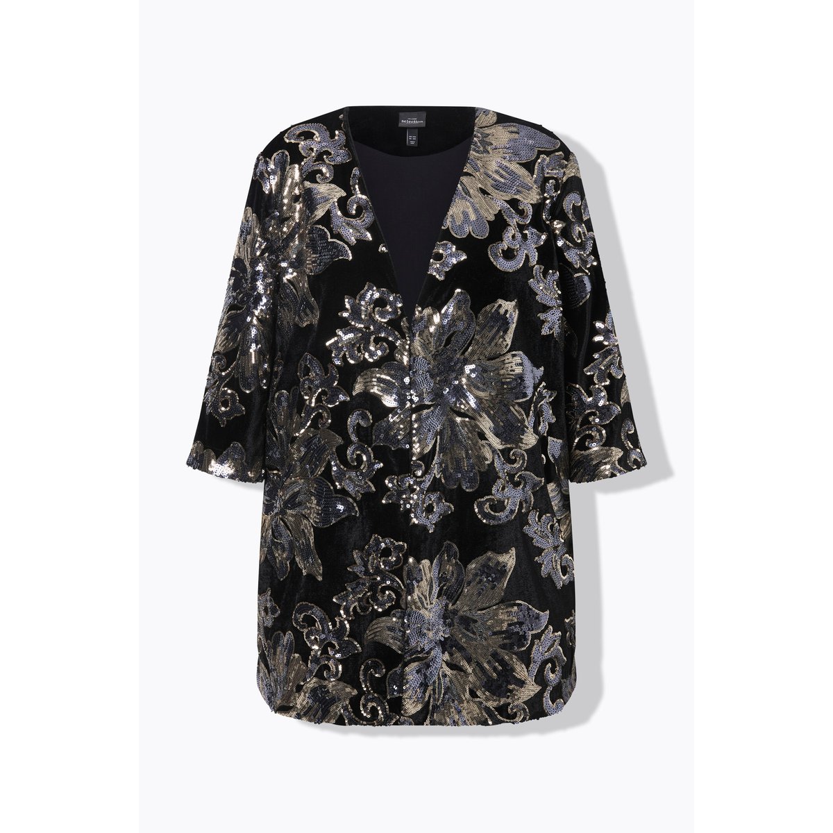 Veste évasée en velours, encolure en V noir, ULLA POPKEN