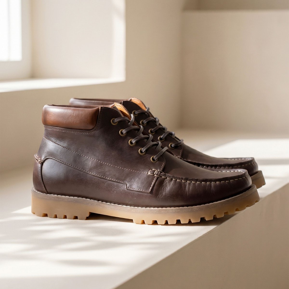 Boots bateau crampons Tom cuir marron, JULES & JENN