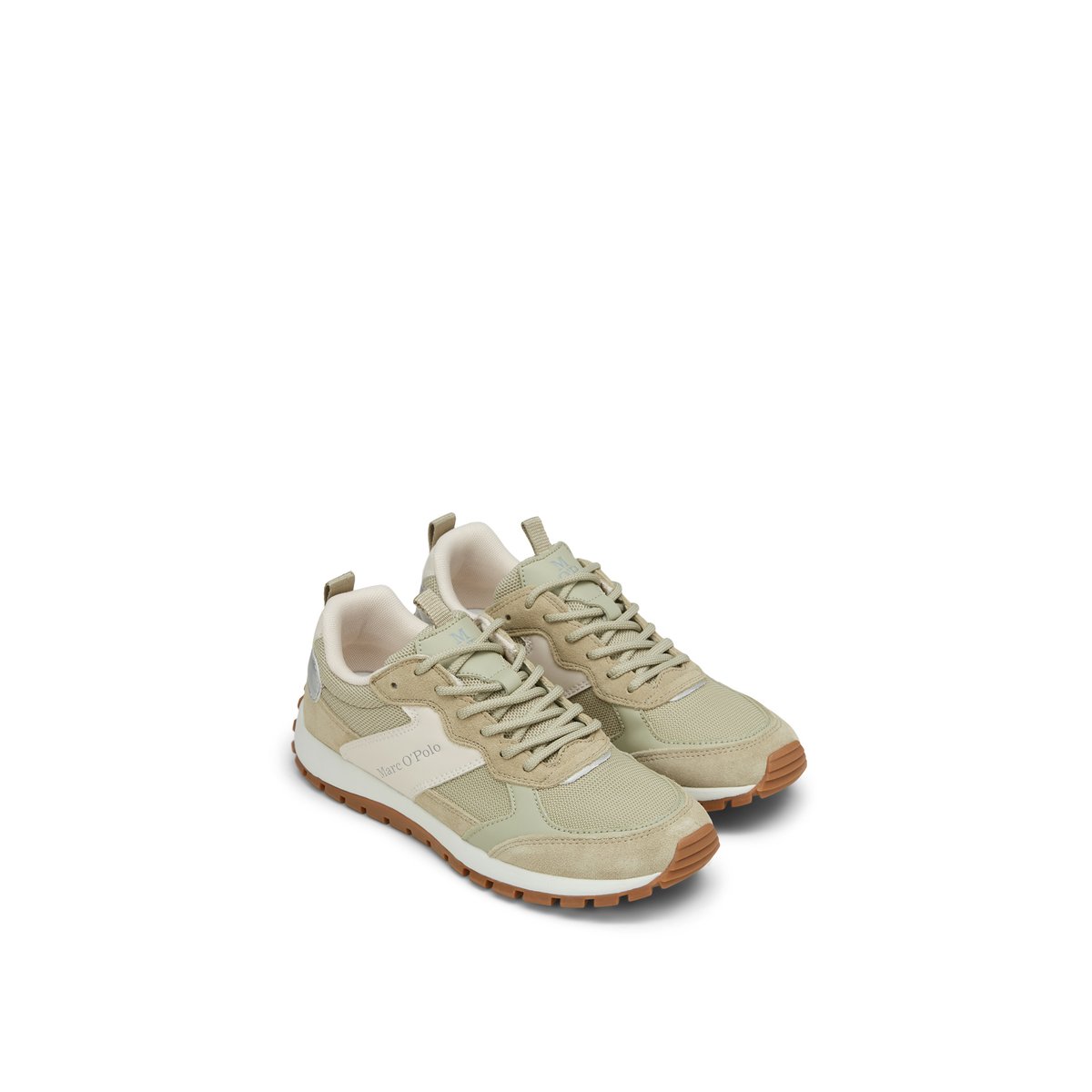 Baskets en cuir de vache noble et insert en mesh vert, MARC O'POLO