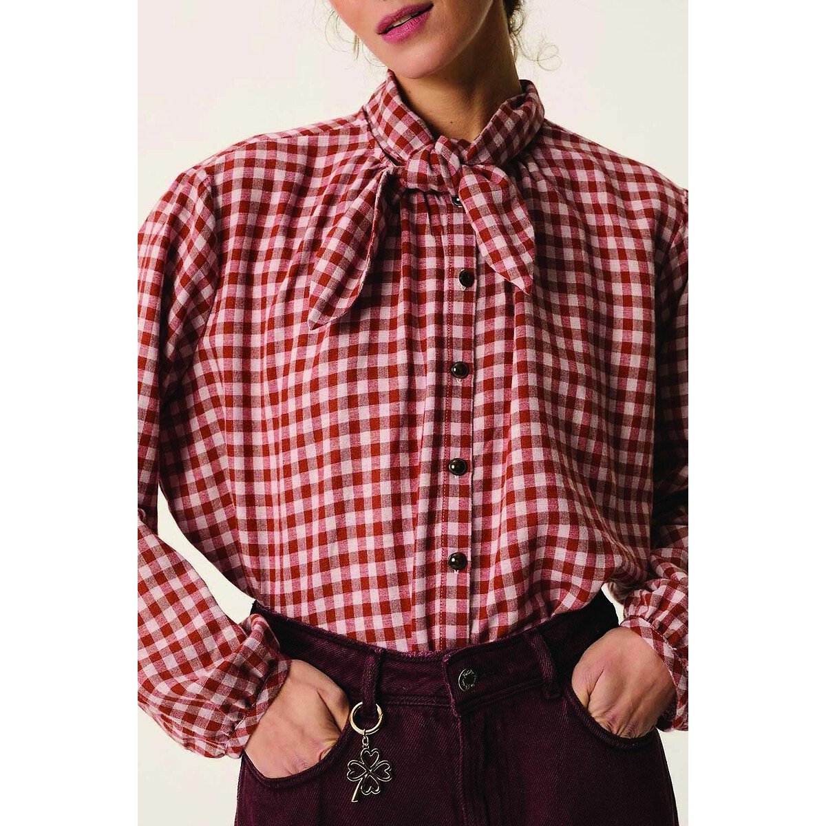 Rainbow Checked Blouse with Pussy-Bow Collar 90002586, DES PETITS HAUTS