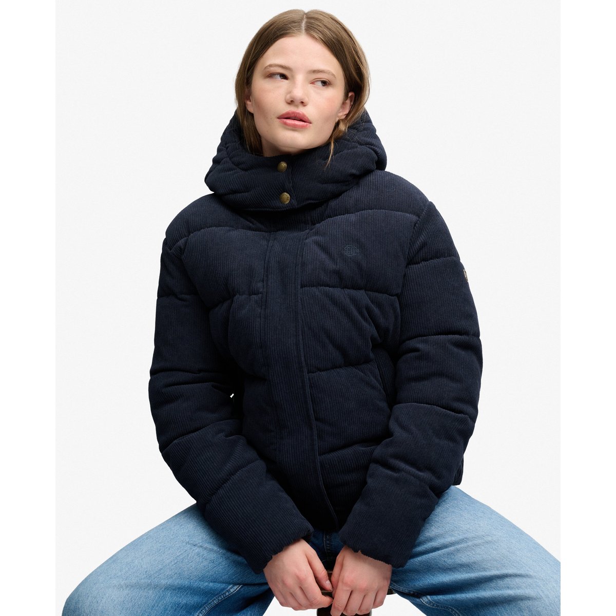 Doudoune à Capuche en Velours Premium bleu marine éclipse, SUPERDRY