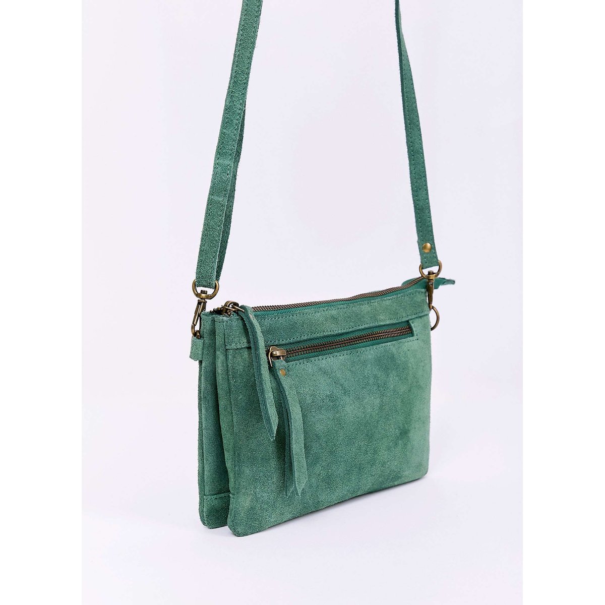 Sac bandoulière en cuir avec double pochette AGAVE vert agave, LA FIANCÉE