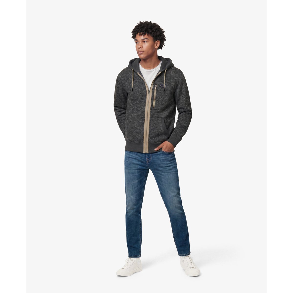 Sweat zippé à capuche Storm Fleece coupe décontractée gris anthracite storm flammé, SUPERDRY