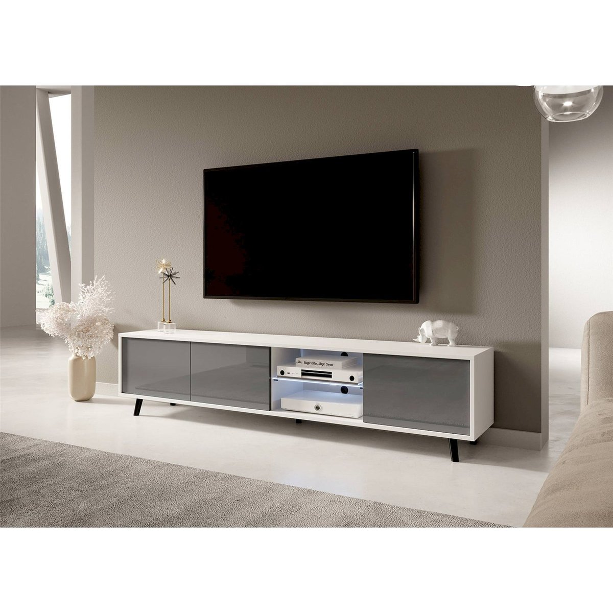 Meuble tv avec éclairage LED intégré gris chiné, RECOLLECTION