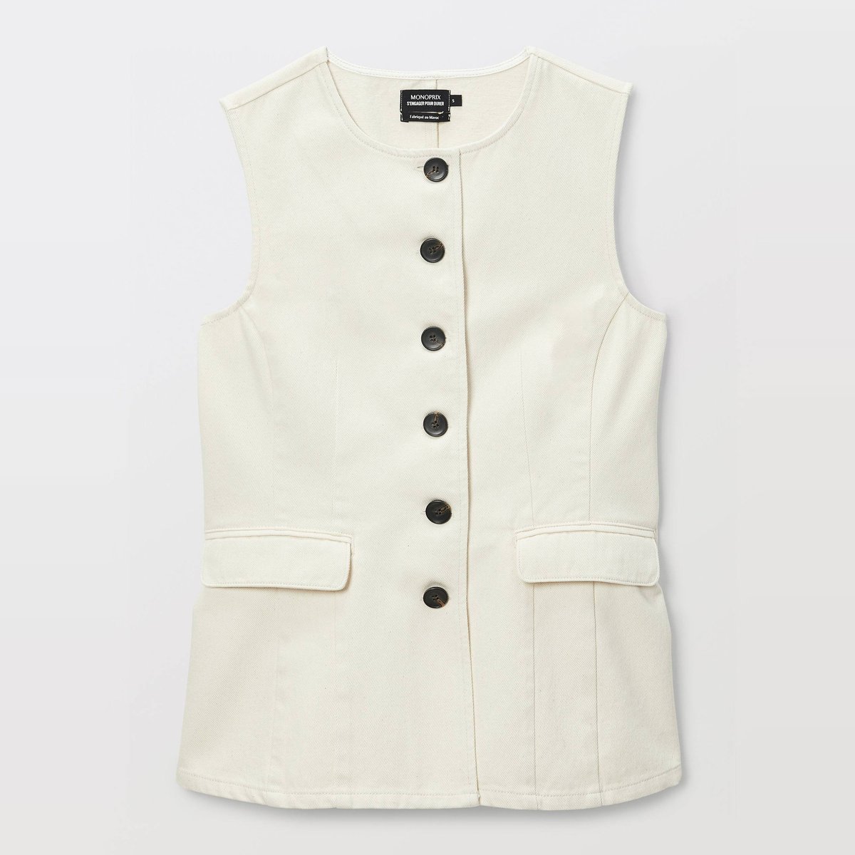Veston sans manches en coton ecru, MONOPRIX