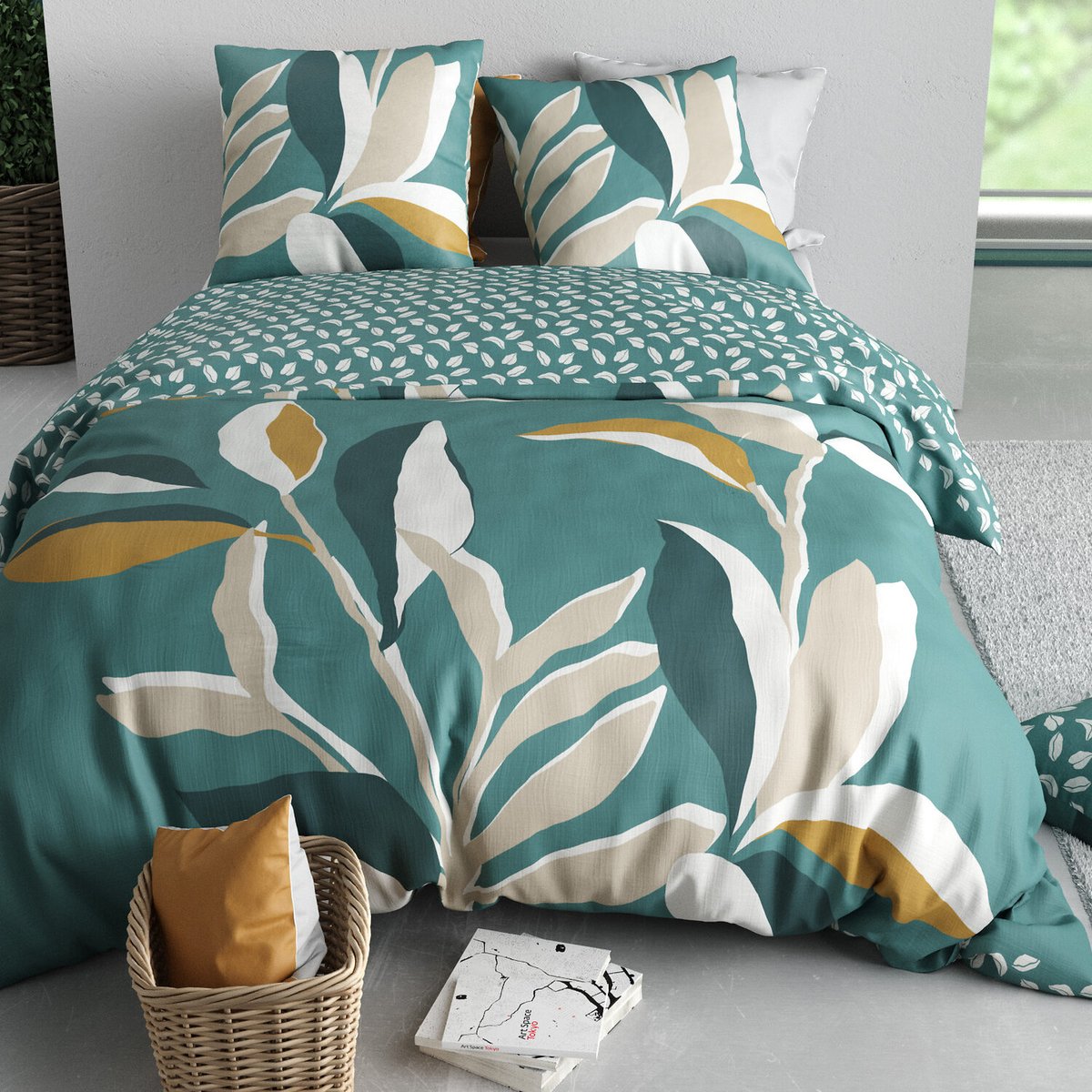 Parure housse de couette en coton imprimée, Odalie beige, C DESIGN HOME TEXTILE