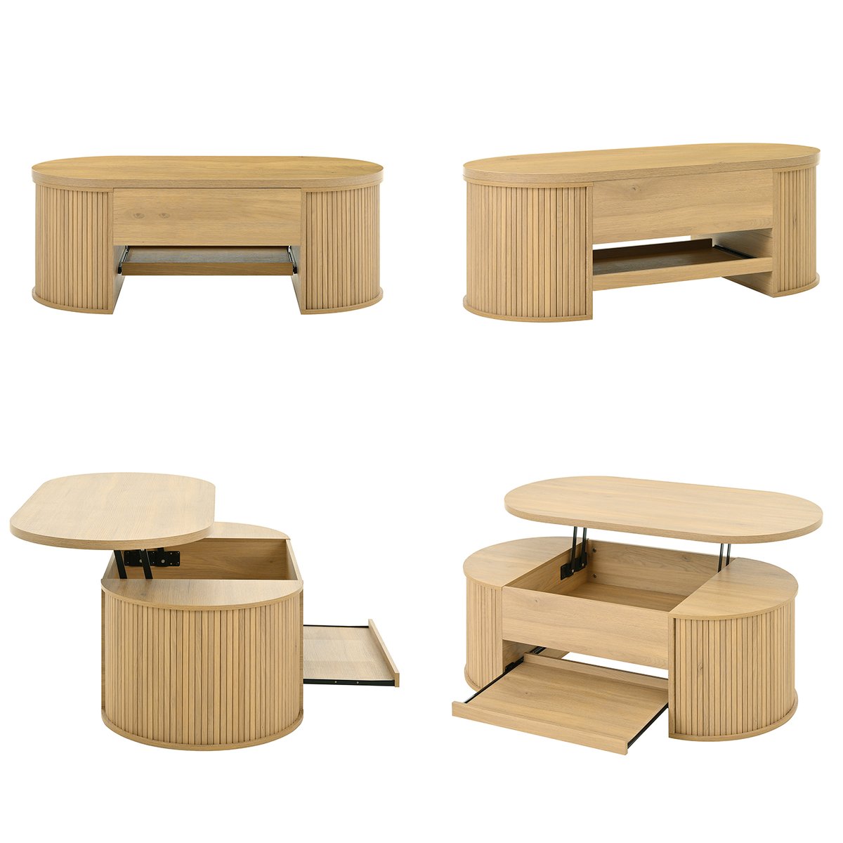 Table basse relevable panneaux courbes, CHESTNUT oak, MEUBLES COSY