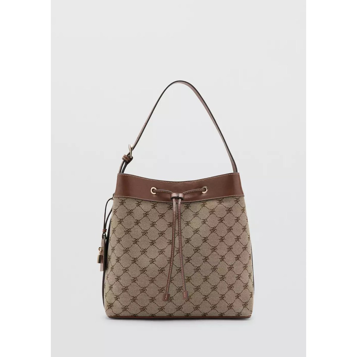 Sac seau avec logo jacquard marron moyen, MANGO