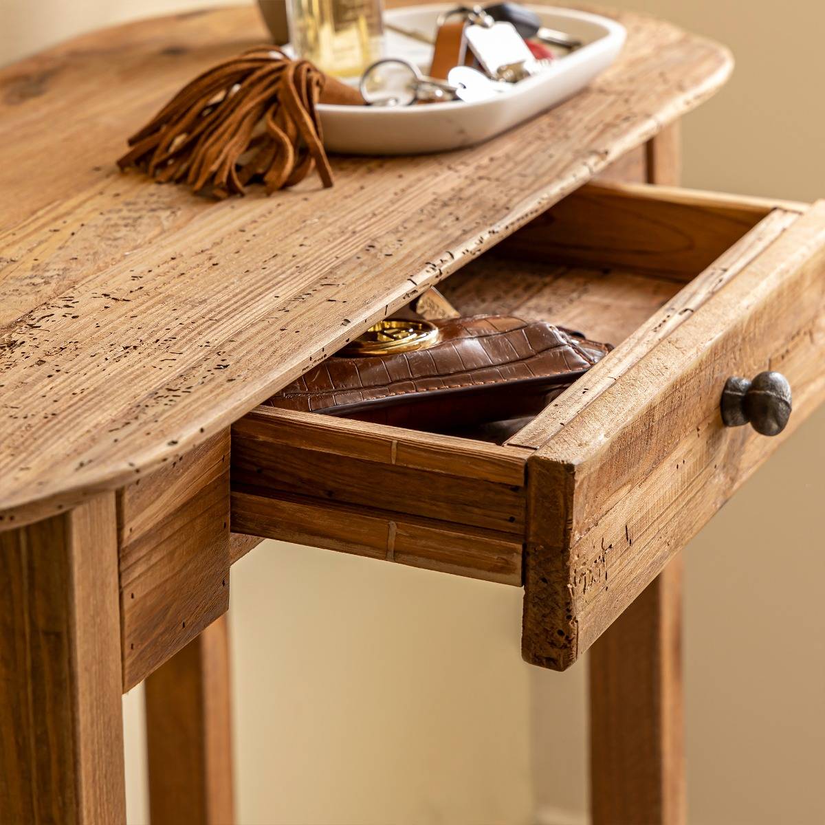 Console en bois de pin ovale BLAISE bois clair, MADE IN MEUBLES