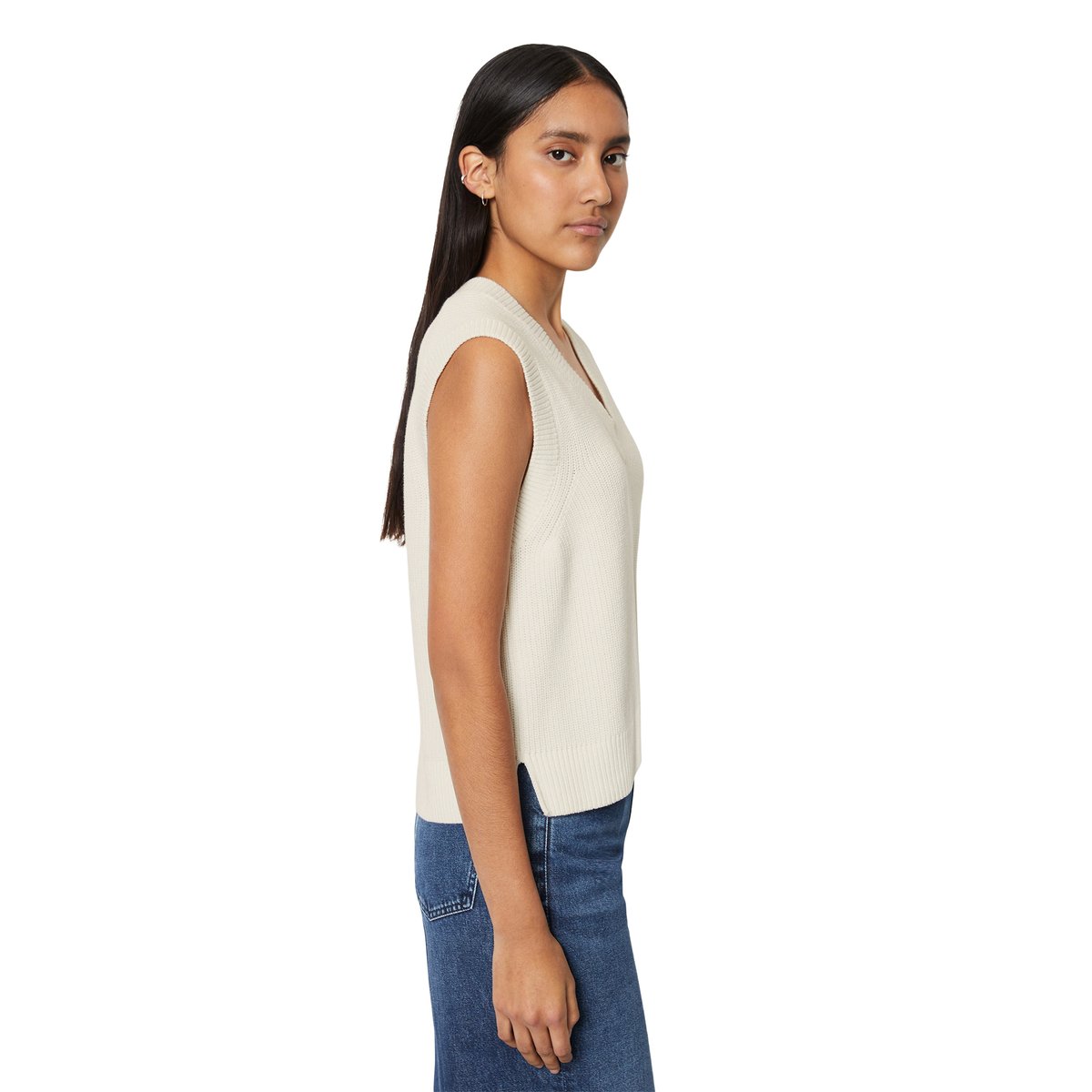Pull sans manches Regular Fit en pur coton biologique blanc, MARC O’POLO DENIM