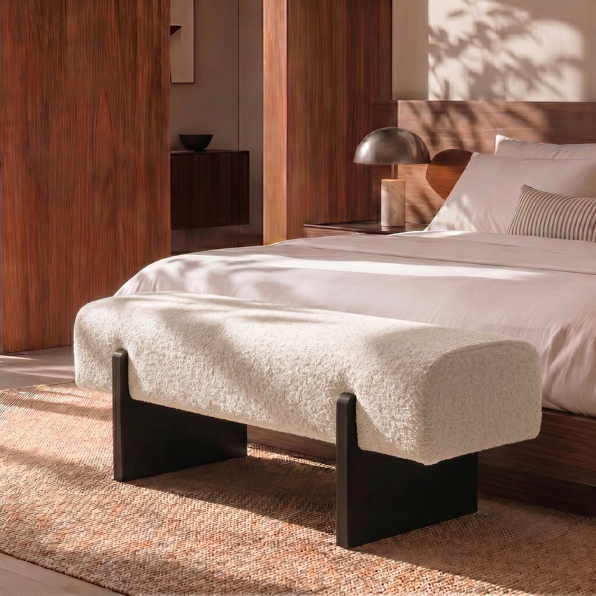 Banc en tissu bouclette VOG crème, SIA HOME