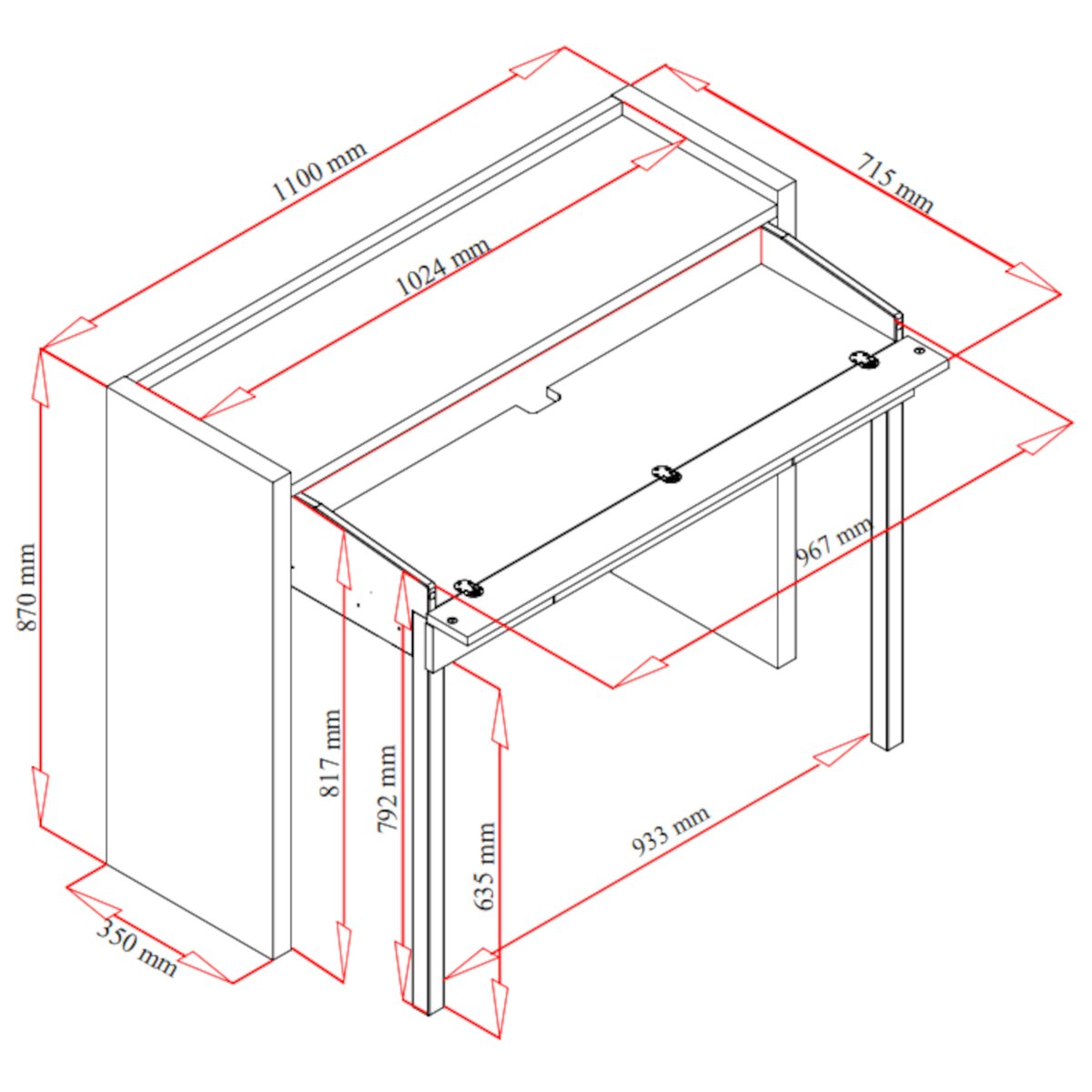 Bureau extensible gris foncé, TERRE DE NUIT