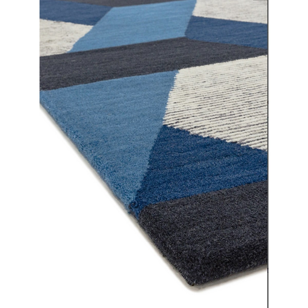Tapis salon et chambre en laine tissé plat CAMPTON bleu, NOVATREND