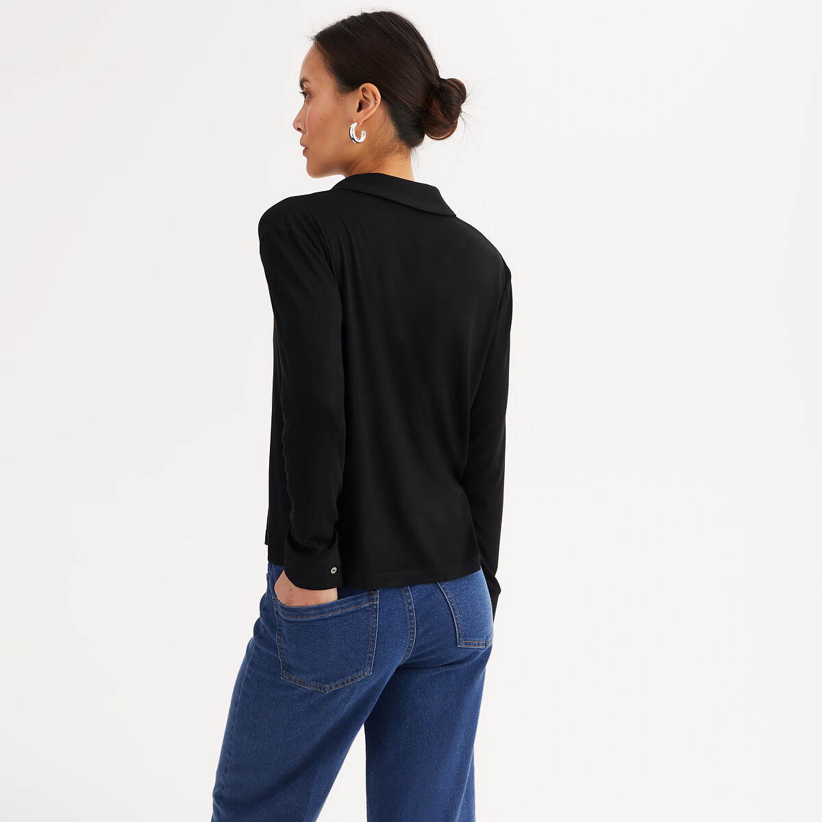 Long Sleeve Jersey Polo Shirt black, ANNE WEYBURN