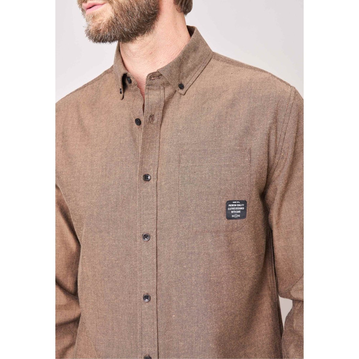 Chemise regular homme en twill 100% coton BUSSY dark taupe, DEELUXE
