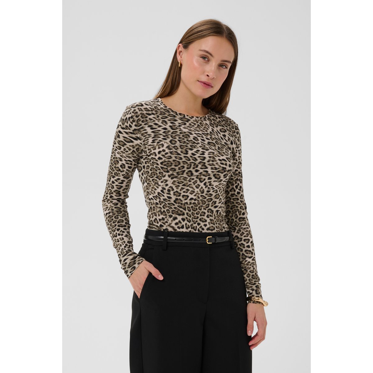 T-shirt à manches longues marron brown leopard print, SOAKED IN LUXURY