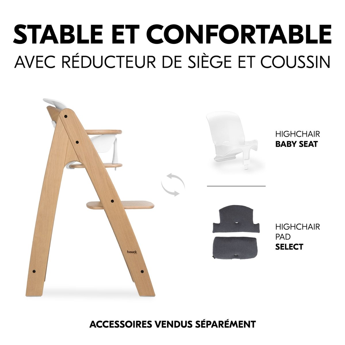 Chaise haute en bois de chêne Arketa Oak couleur unique, HAUCK