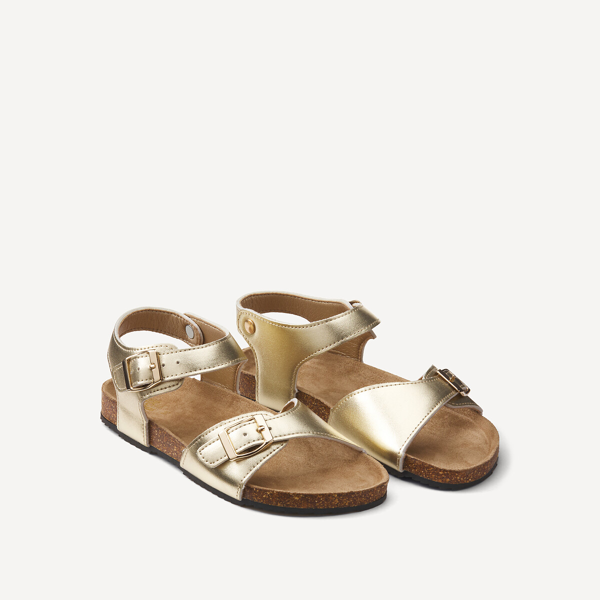 Sandales métallisées à double boucle doré, LA REDOUTE COLLECTIONS