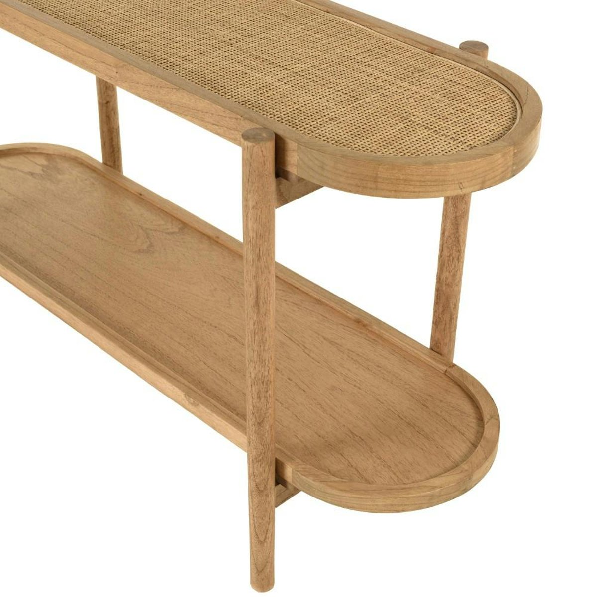 Console en mindi avec tablette supérieure en rotin naturel TIVARO bois naturel, PIER IMPORT
