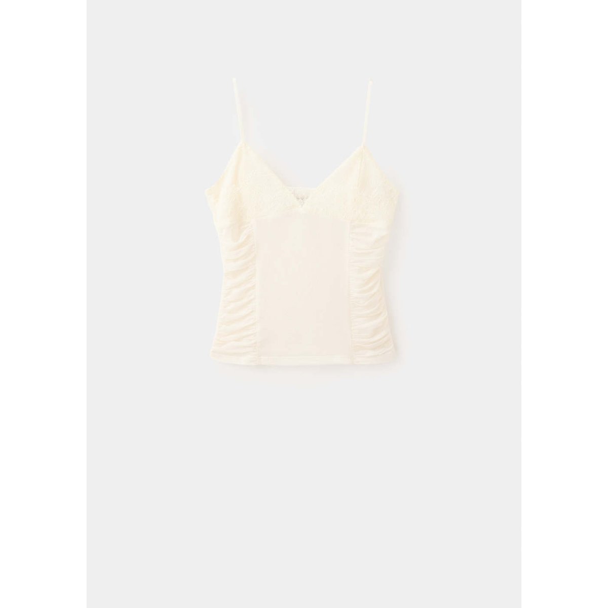 Top drapé à dentelle écru, MANGO