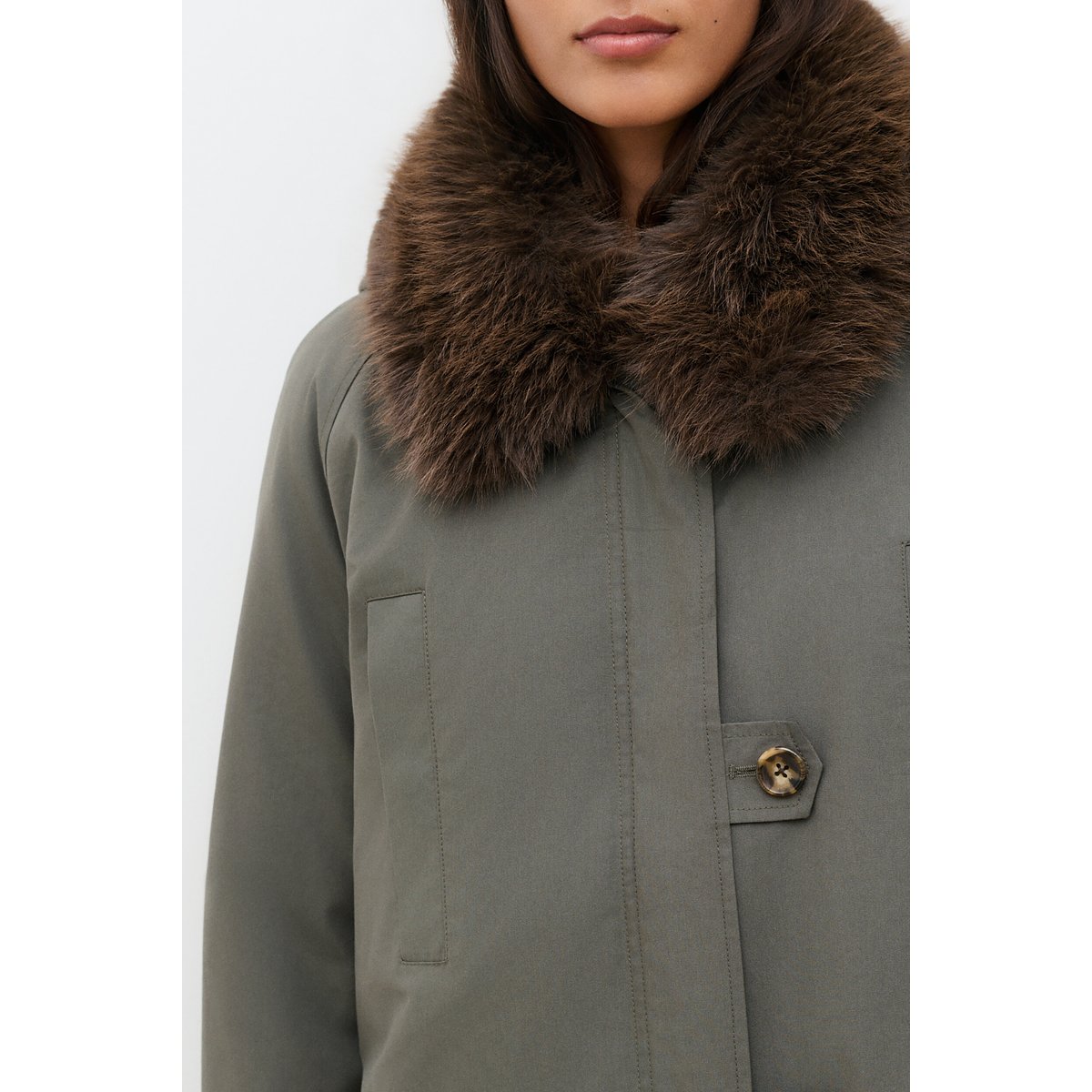 Manteau droit col imitation fourrure GNORINALONG vert kaki, CAROLL