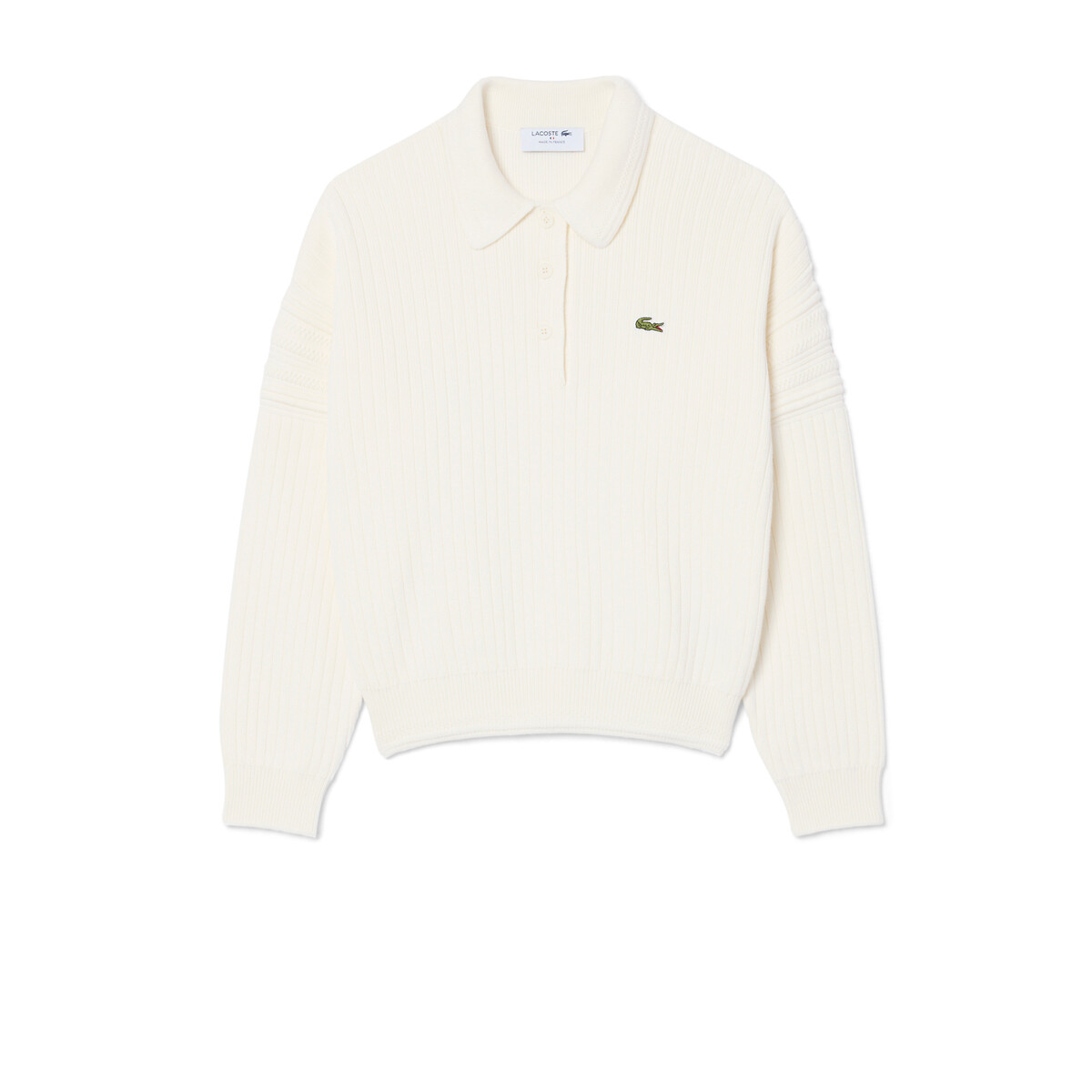 Pull col polo fabriqué en France ecru, LACOSTE