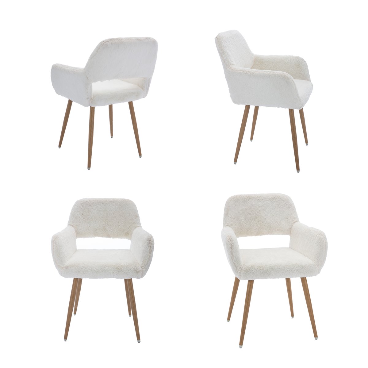 Fauteuil de bureau style scandinave en tissu effet poil de lapin, CROMWELL PELUCHEO blanc, MEUBLES COSY