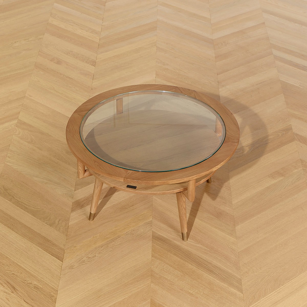 Table basse ronde style contemporain en chêne et verre trempé MANHATTAN beige, ROBIN DES BOIS