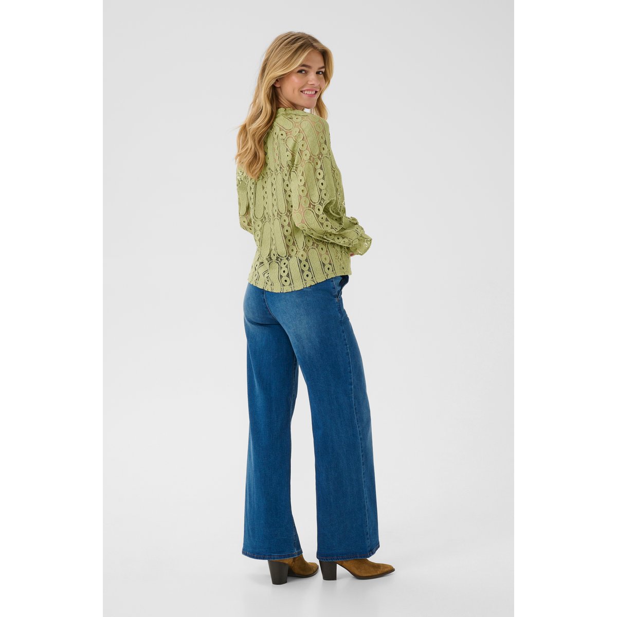 Blouse à manches longues vert tea, CREAM