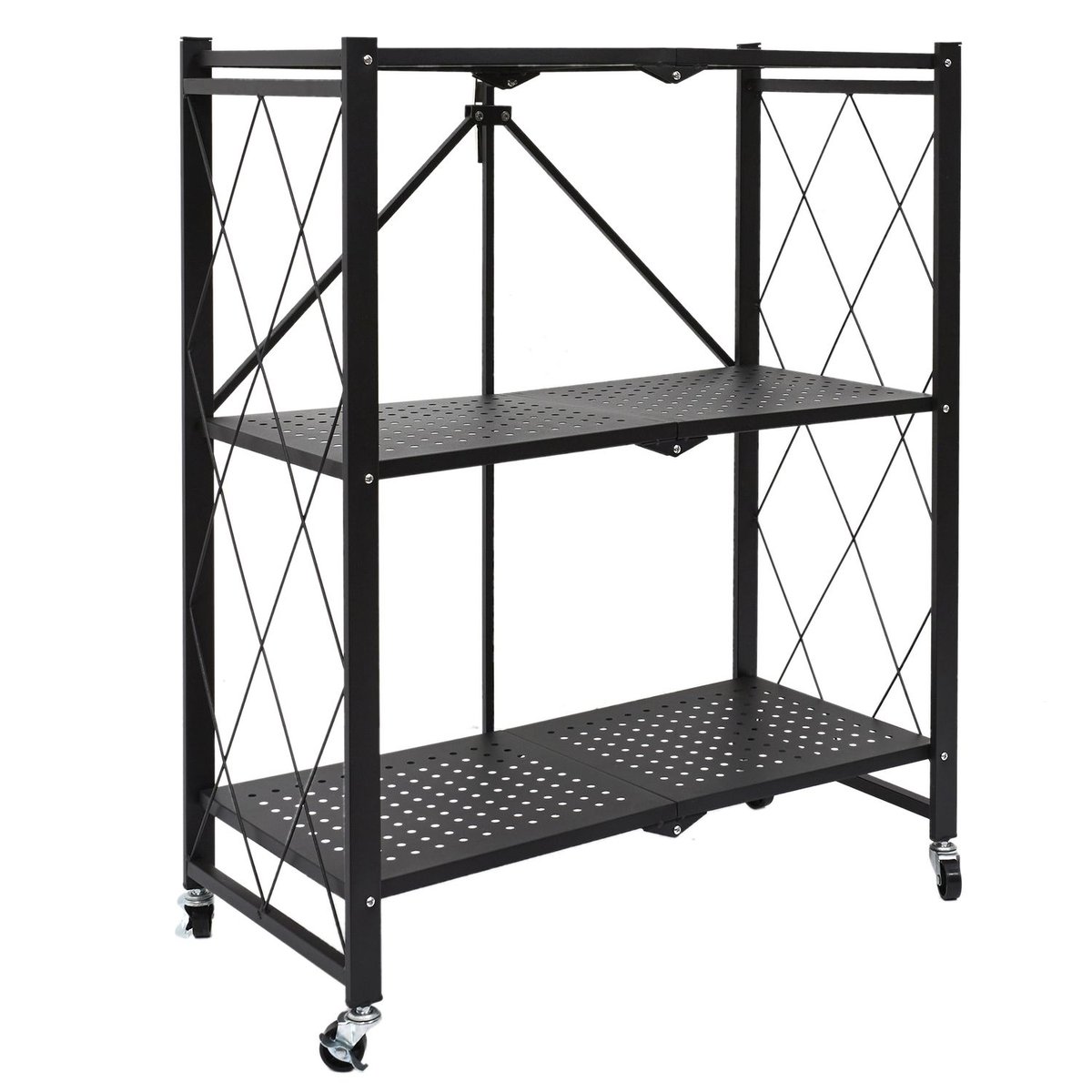 Etagère pliable 3 niveaux en fer et Polypropylène noir, TOILINUX