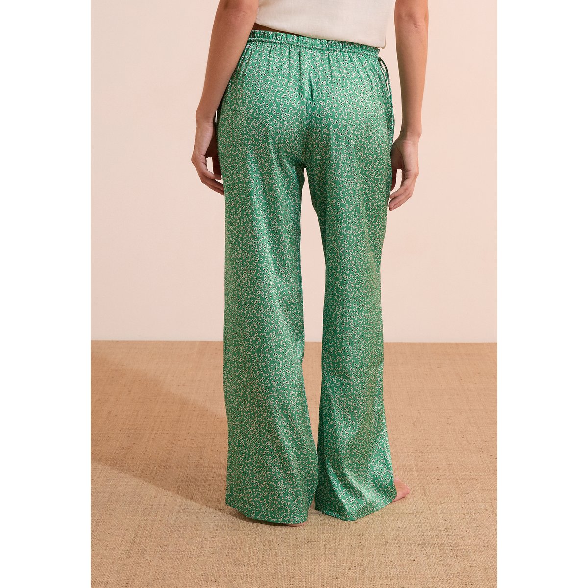 Pantalon de pyjama satiné à motifs TEVERDE imp fond vert, ETAM