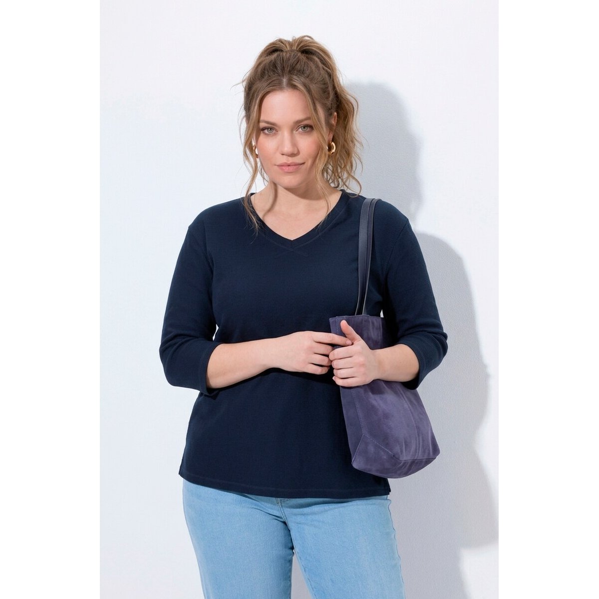 Sweat-shirt en piqué de coton bio marine, ULLA POPKEN