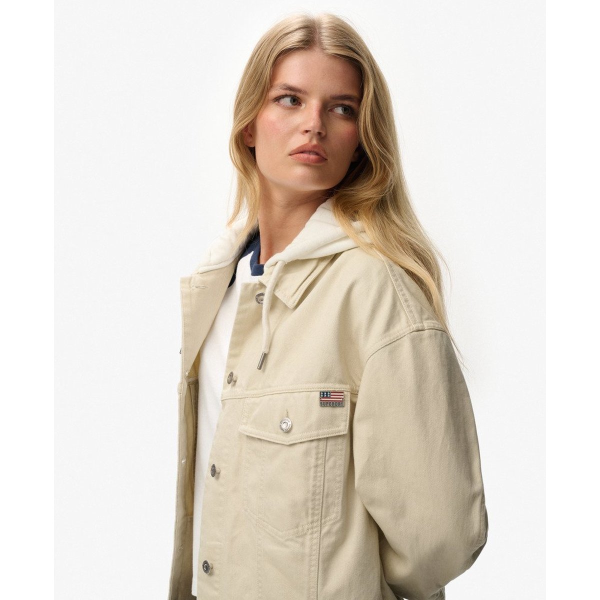 Veste Trucker à Capuche Décontractée oat bran, SUPERDRY