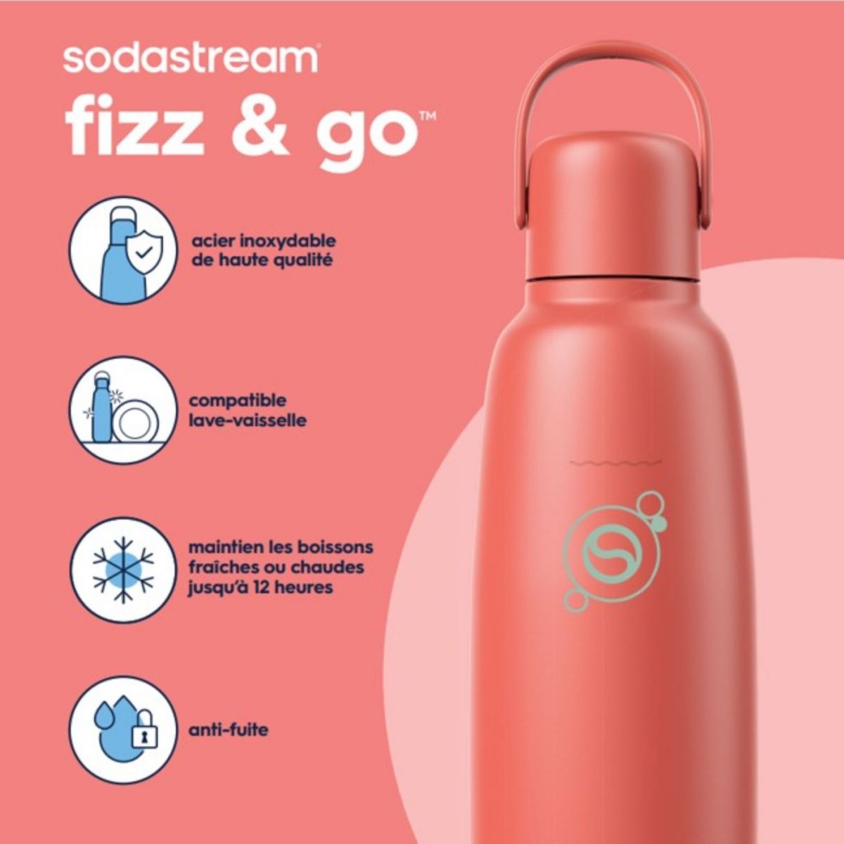Bouteille isotherme Fizz & Go Cool papaye couleur unique, SODASTREAM
