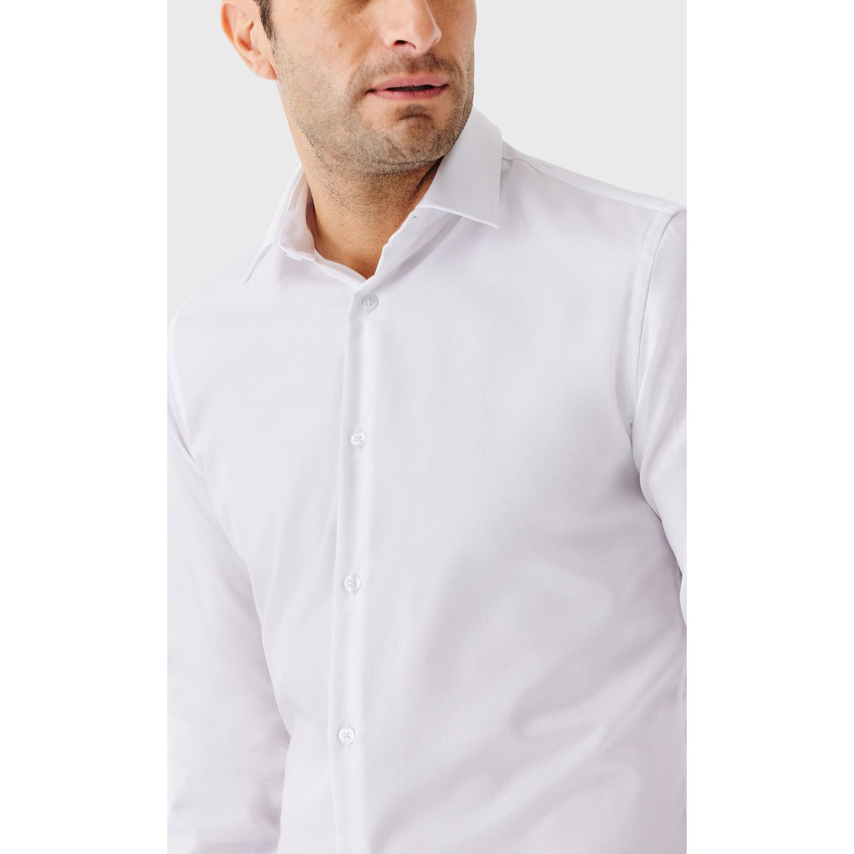 Chemise Slim fit sans repassage en twill de coton blanc, ACROSS