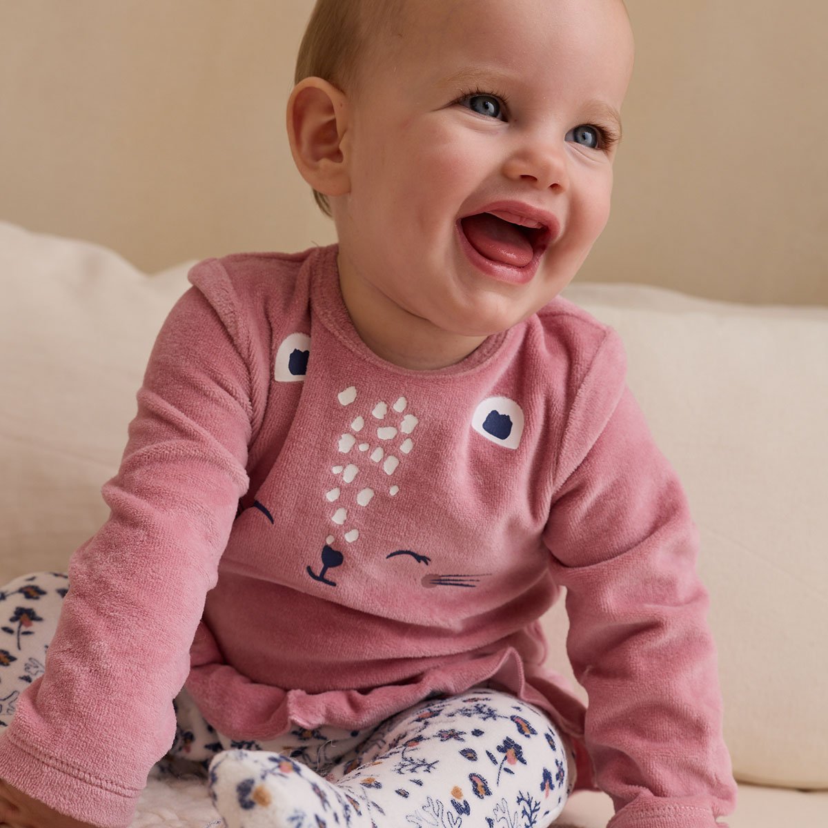 Pyjama bébé en velours Céleste rose, PETIT BEGUIN