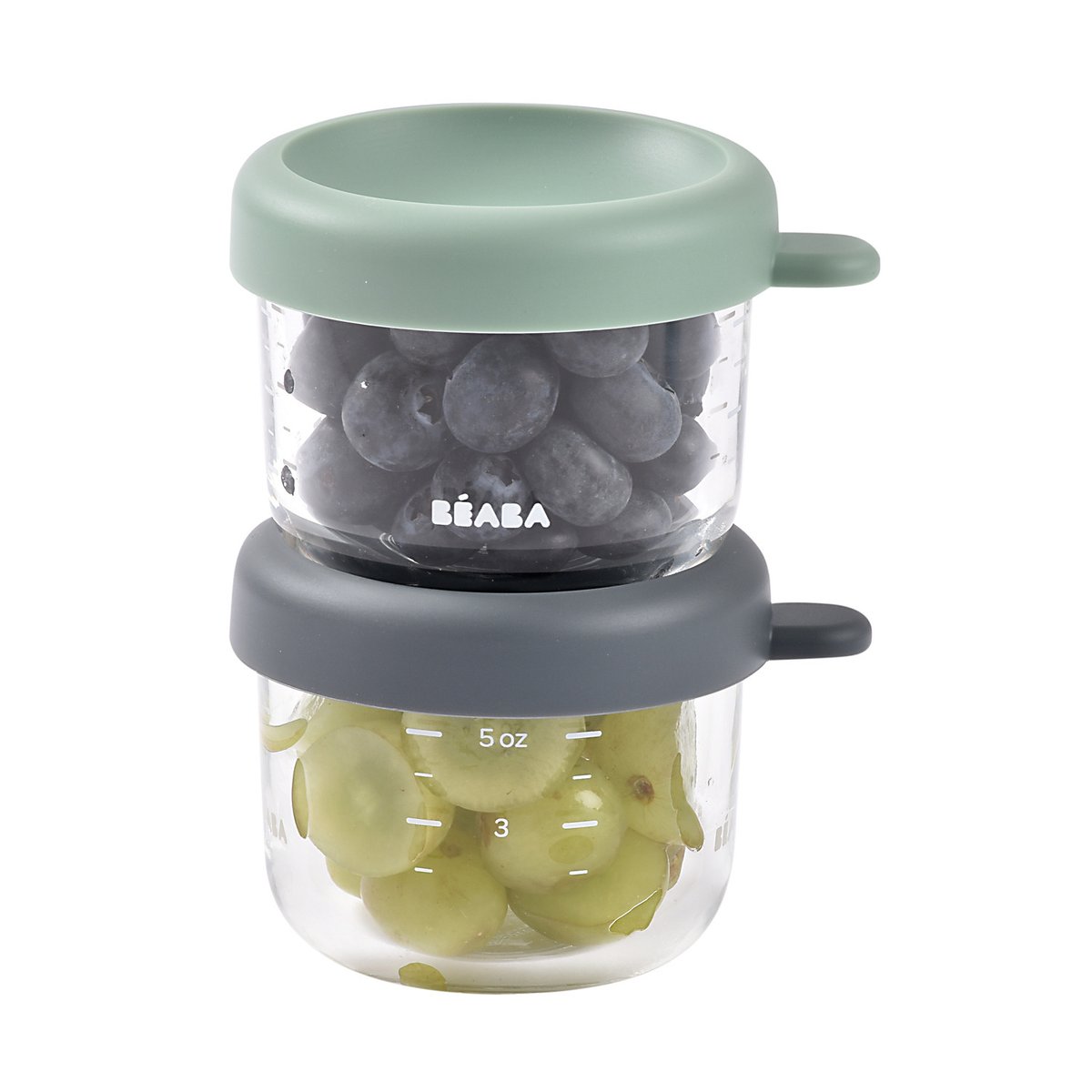 Lot de 2 portions repas en verre 150 ml minéral / vert sauge, BEABA