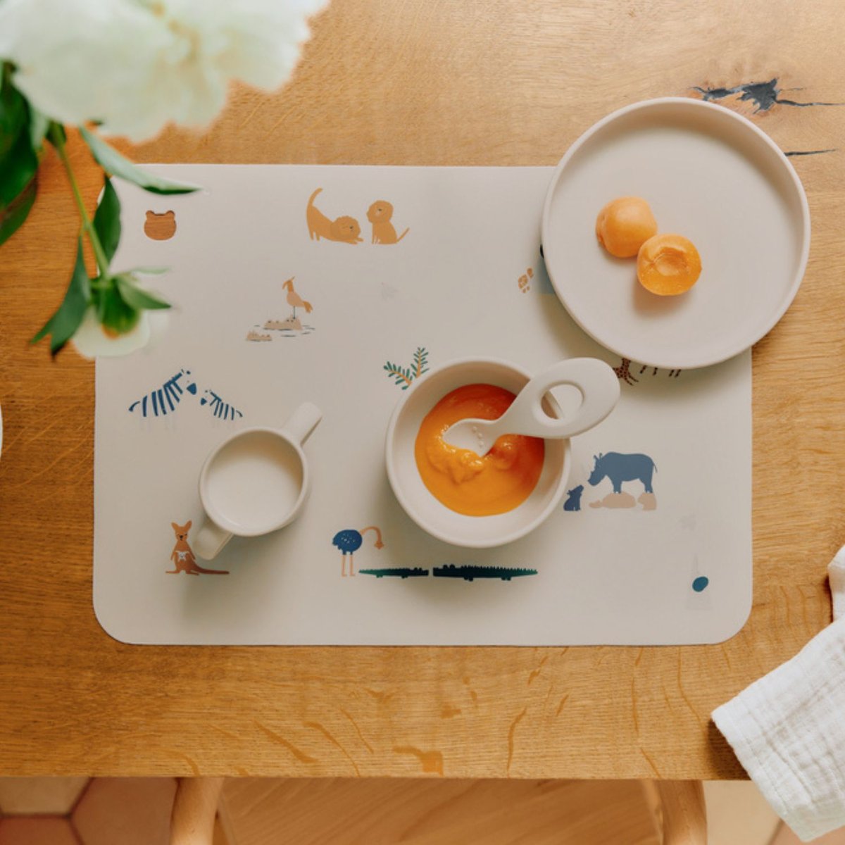 Coffret repas en silicone Vivi ecru, moutarde, LIEWOOD
