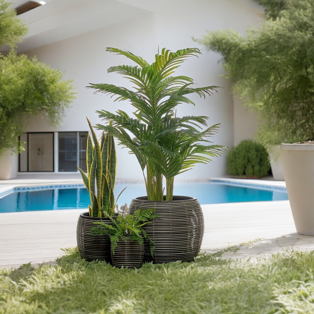 Conjunto vasos em polyrattan, BORGHESI cinzento, BORGHESI