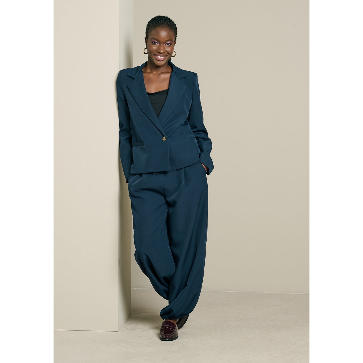 Blazer court croisé bleu marine, LOLALIZA