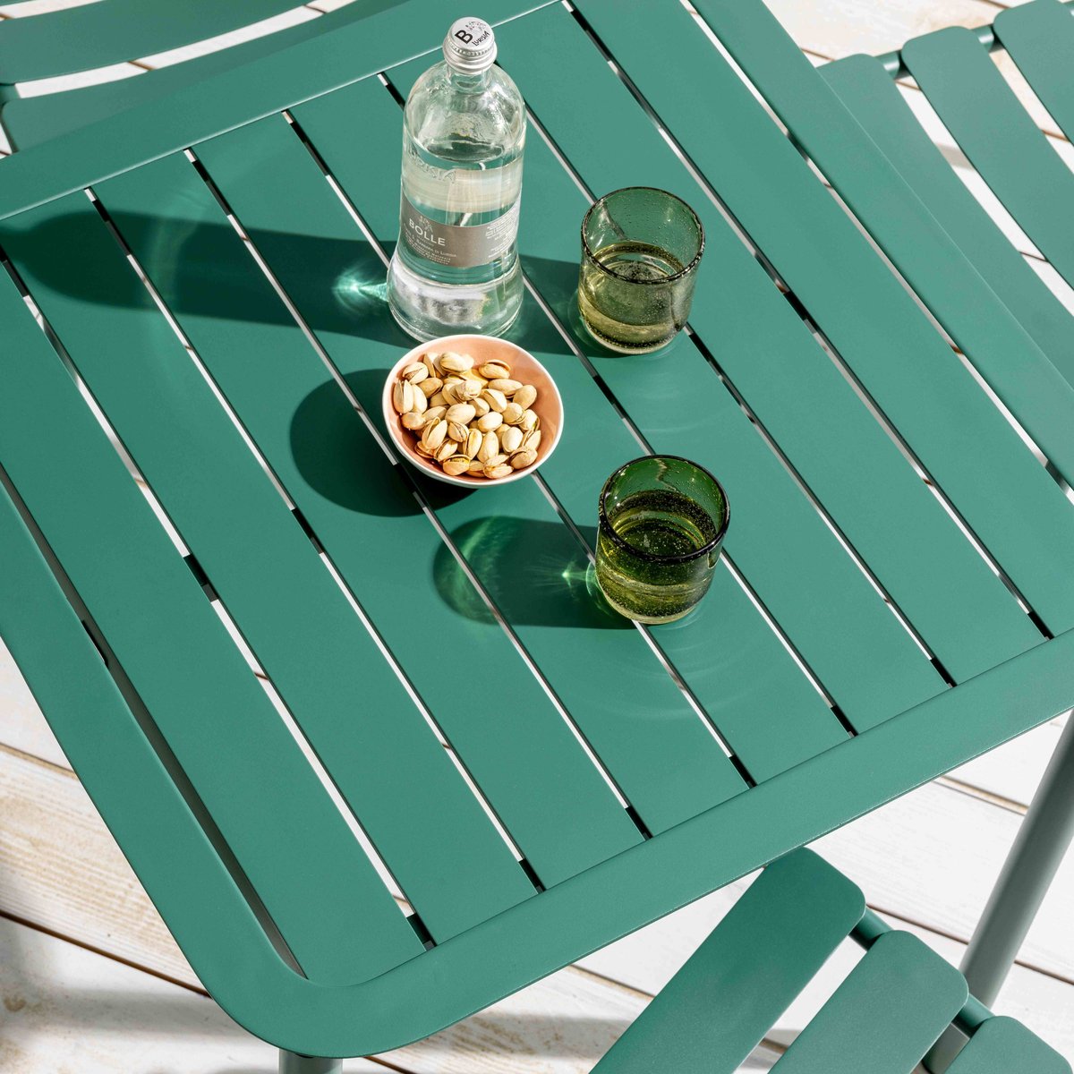 Table de jardin carrée 70cm et 2 chaises en aluminium, ALMADA vert foncé, OVIALA