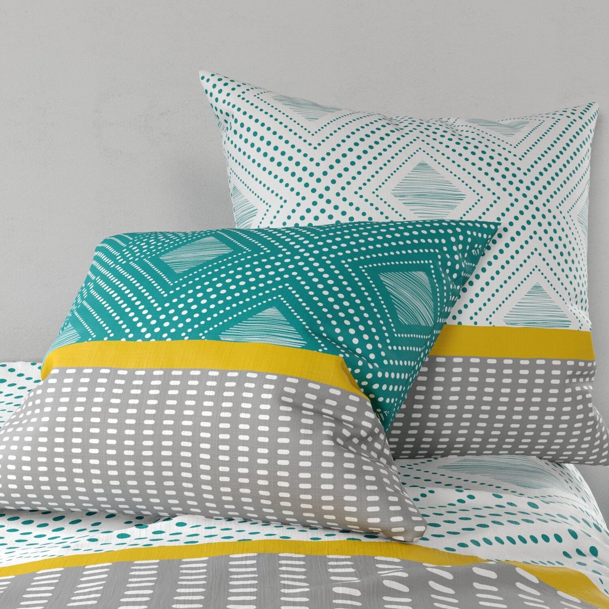 Parure housse de couette 100% coton 57fils -aurah turquoise, ATELIER DU COTON