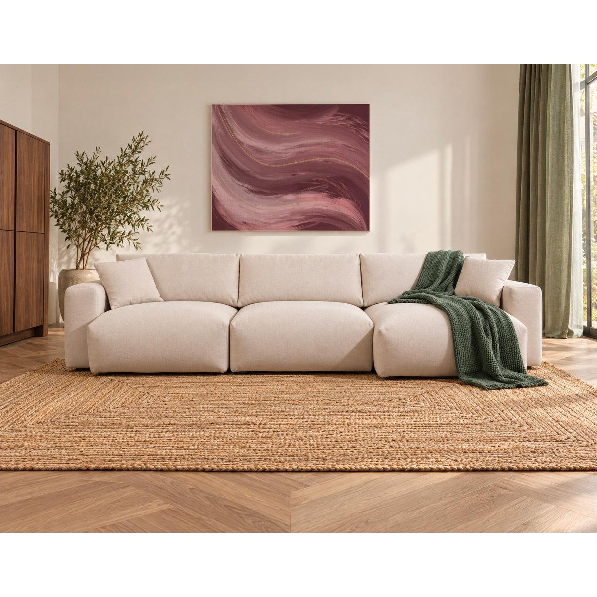canapé d'angle réversible 5 places en tissu, JULINE beige, BEST MOBILIER