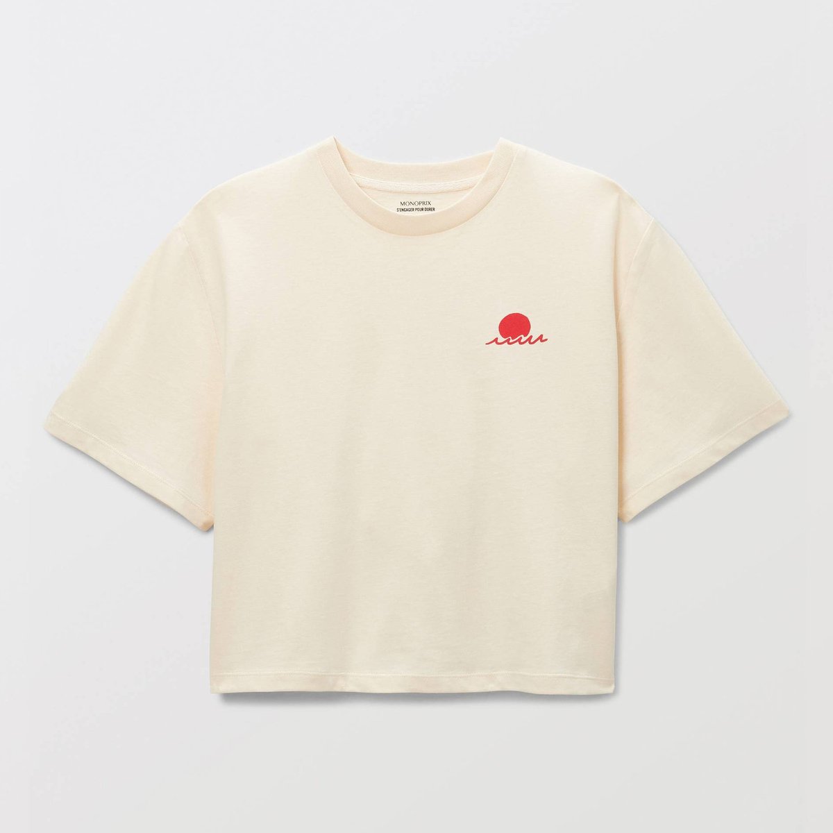 T-shirt manches courtes imprimé en coton BIO butter cream, MONOPRIX